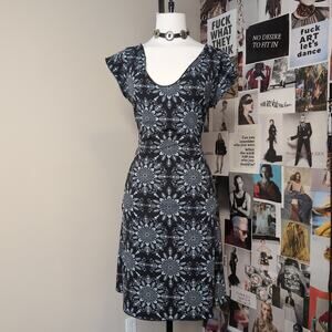 Mandala Print Cap Sleeve Dress With Lattice Back